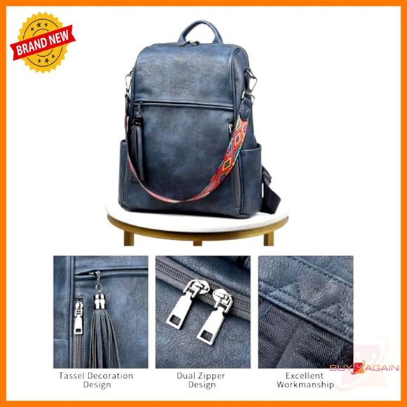 Faux Leather Convertible Backpack Purse with 12 Pockets for Travel & School